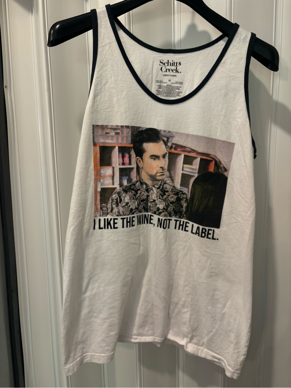 Men's White Graphic Tank — "I Like The Wine" Size Medium